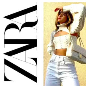 - ZARA cream cable turtleneck arm sweater- size M